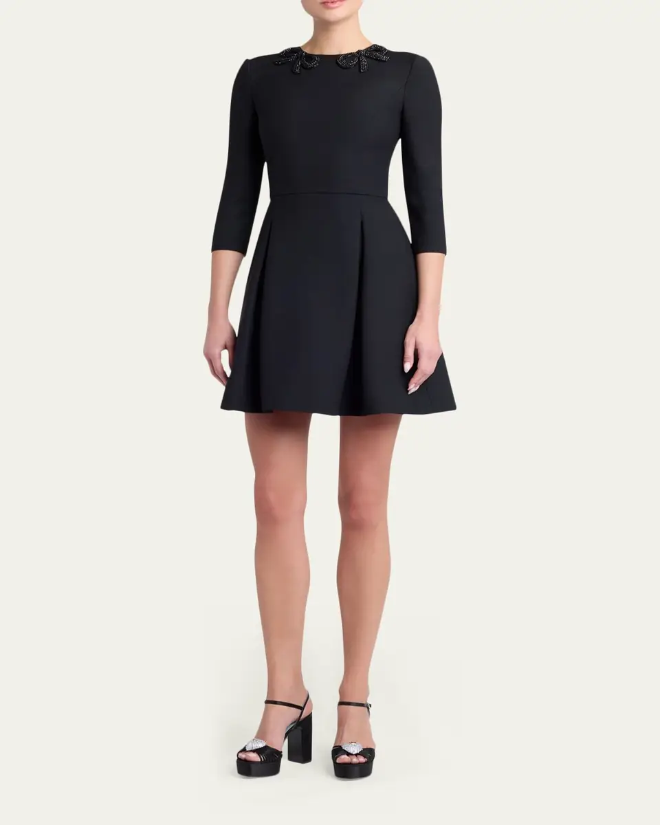 Valentino Garavani Long-Sleeve Embroidered Bow Mini Dress | Thumbnail 2 Valentino Garavani Long-Sleeve Embroidered Bow Mini Dress | Thumbnail 2
