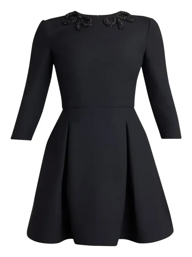 Long-Sleeve Embroidered Bow Mini Dress Long-Sleeve Embroidered Bow Mini Dress