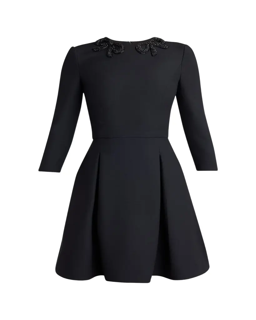 Valentino Garavani Long-Sleeve Embroidered Bow Mini Dress | Image 1 Valentino Garavani Long-Sleeve Embroidered Bow Mini Dress | Image 1