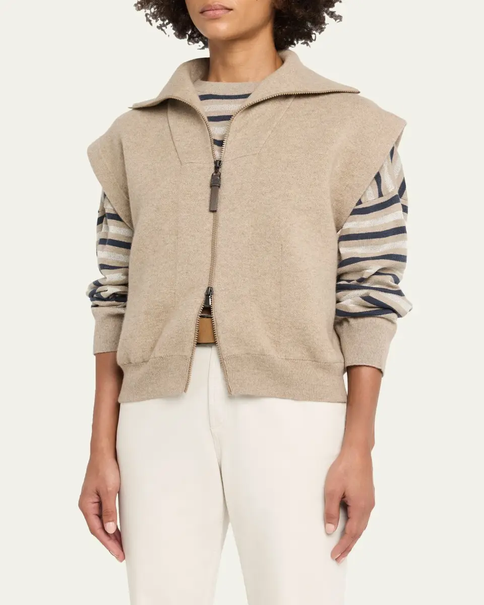 Brunello Cucinelli Sleeveless Cashmere Zip Cardigan | Thumbnail 4 Brunello Cucinelli Sleeveless Cashmere Zip Cardigan | Thumbnail 4