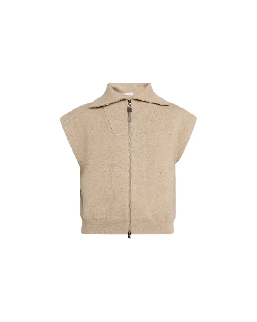 Brunello Cucinelli Sleeveless Cashmere Zip Cardigan | Image 1 Brunello Cucinelli Sleeveless Cashmere Zip Cardigan | Image 1