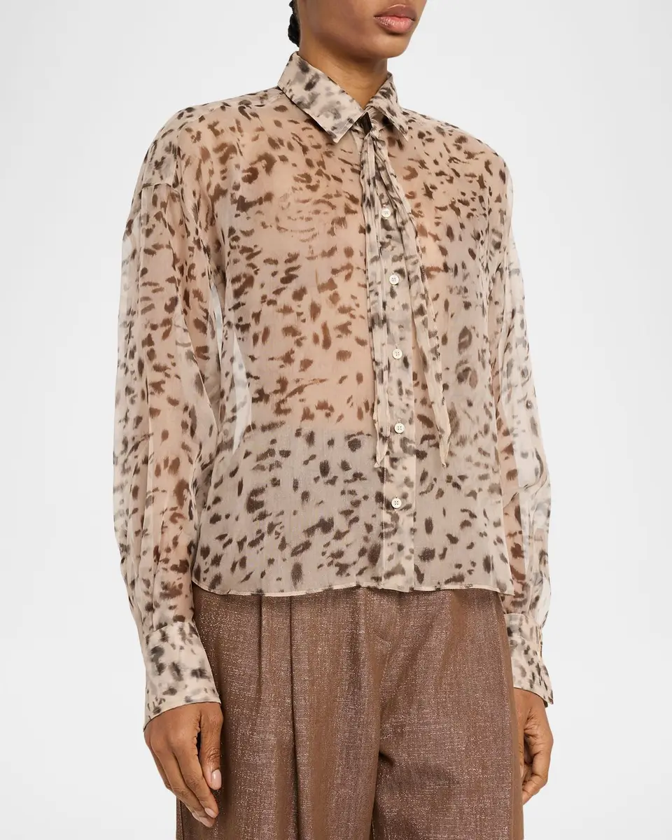 Brunello Cucinelli Printed Silk Chiffon Shirt | Thumbnail 4 Brunello Cucinelli Printed Silk Chiffon Shirt | Thumbnail 4