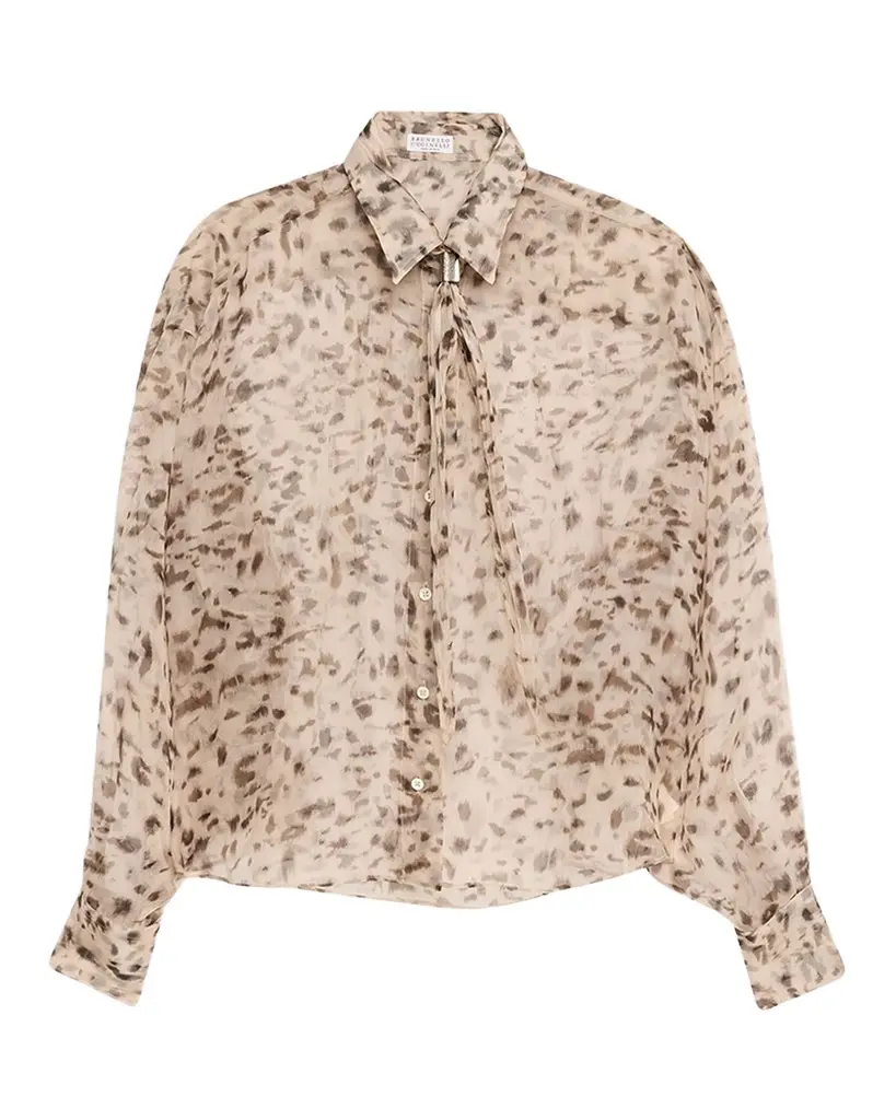 Brunello Cucinelli Printed Silk Chiffon Shirt | Image 1 Brunello Cucinelli Printed Silk Chiffon Shirt | Image 1