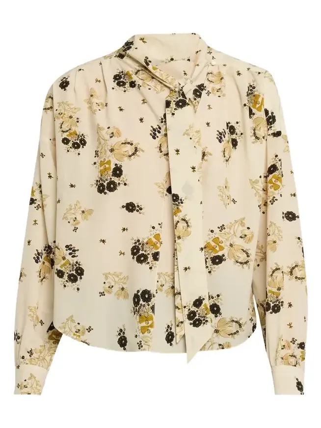 Fedry Floral-Print Silk Neck-Scarf Blouse Fedry Floral-Print Silk Neck-Scarf Blouse