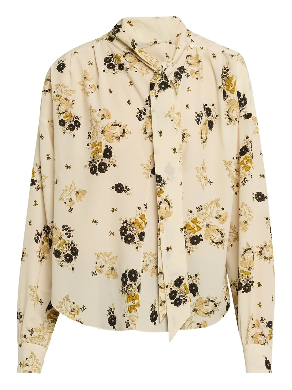 Fedry Floral-Print Silk Neck-Scarf Blouse Fedry Floral-Print Silk Neck-Scarf Blouse
