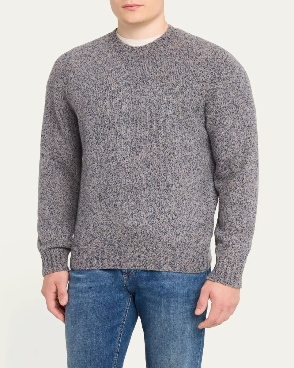 Brunello Cucinelli Men's Wool, Silk and Cashmere Donegal Crewneck Sweater | Thumbnail 4