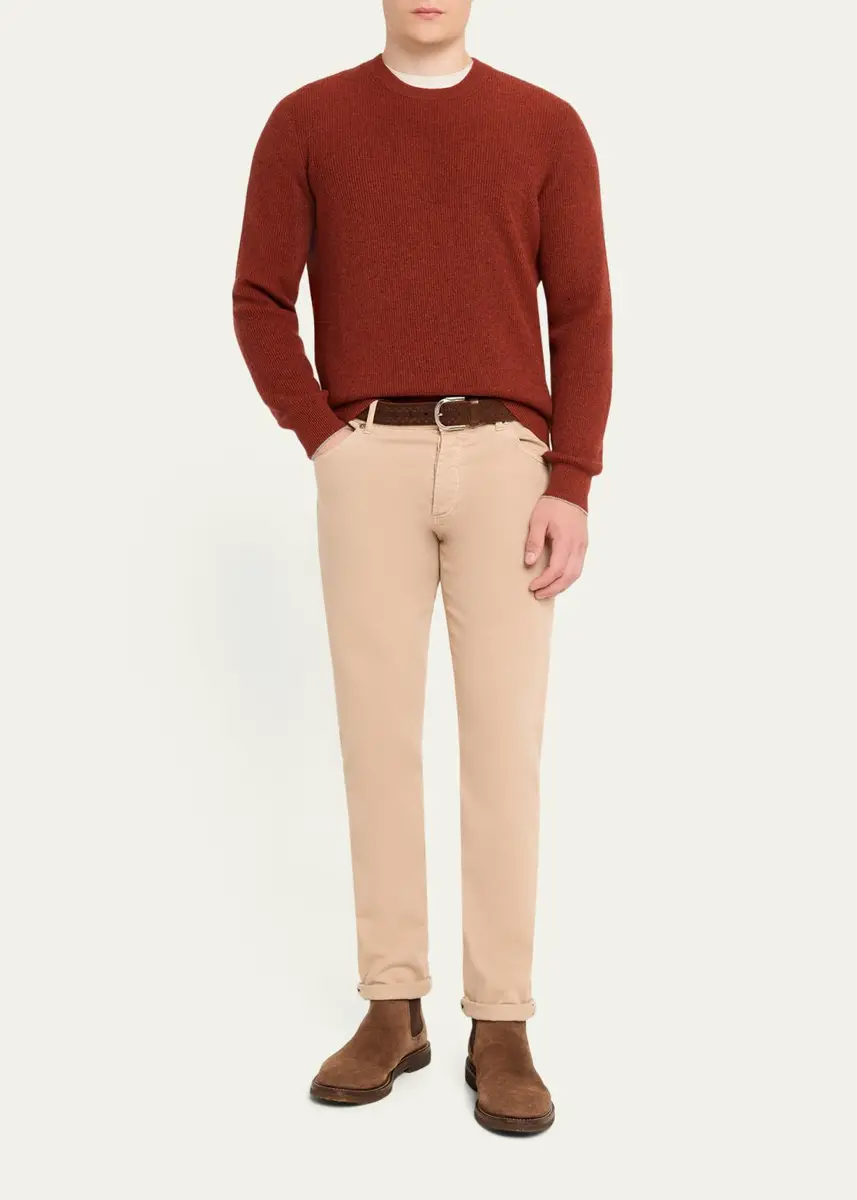 Brunello Cucinelli Men's Crewneck English Rib Cashmere Sweater | Thumbnail 2 Brunello Cucinelli Men's Crewneck English Rib Cashmere Sweater | Thumbnail 2