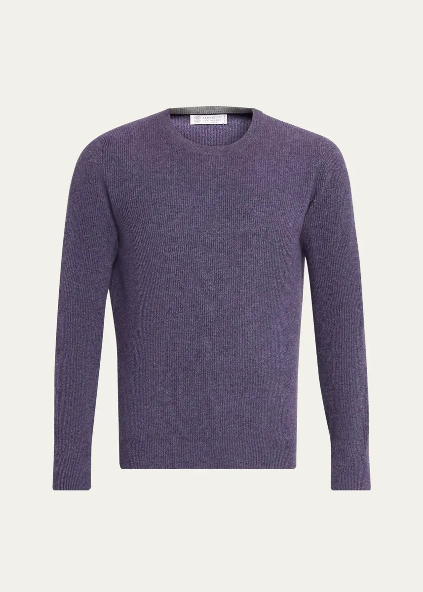 Brunello Cucinelli Men's Crewneck English Rib Cashmere Sweater | Thumbnail 11 Brunello Cucinelli Men's Crewneck English Rib Cashmere Sweater | Thumbnail 11