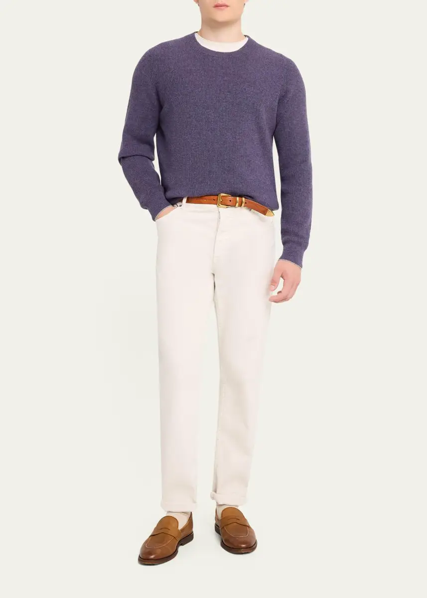 Brunello Cucinelli Men's Crewneck English Rib Cashmere Sweater | Thumbnail 12 Brunello Cucinelli Men's Crewneck English Rib Cashmere Sweater | Thumbnail 12