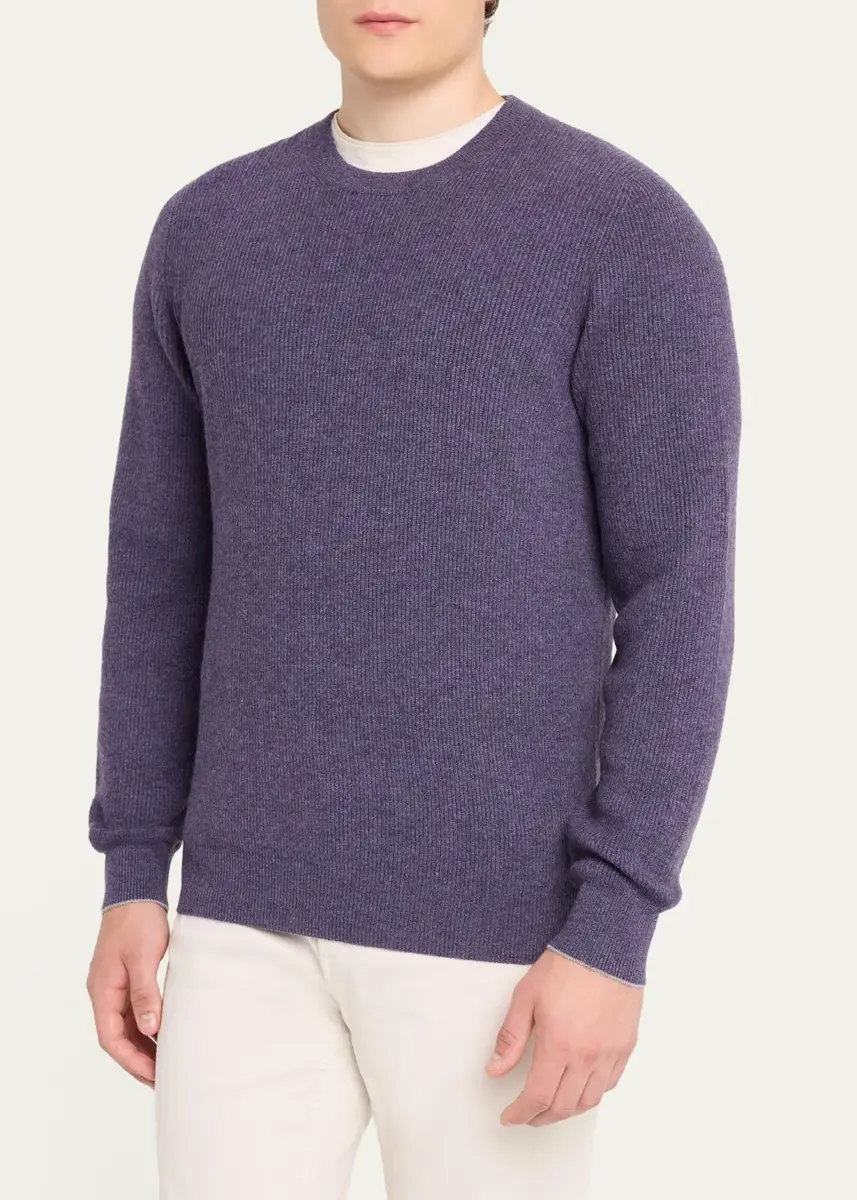 Brunello Cucinelli Men's Crewneck English Rib Cashmere Sweater | Thumbnail 14 Brunello Cucinelli Men's Crewneck English Rib Cashmere Sweater | Thumbnail 14