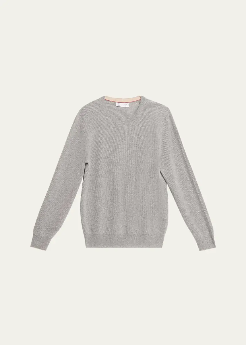 Brunello Cucinelli Men's Crewneck English Rib Cashmere Sweater | Thumbnail 16 Brunello Cucinelli Men's Crewneck English Rib Cashmere Sweater | Thumbnail 16