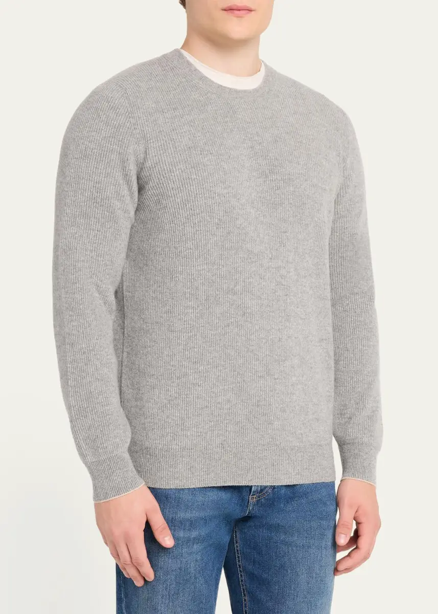 Brunello Cucinelli Men's Crewneck English Rib Cashmere Sweater | Thumbnail 19 Brunello Cucinelli Men's Crewneck English Rib Cashmere Sweater | Thumbnail 19