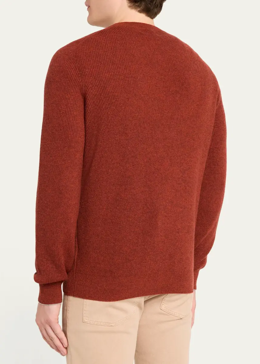 Brunello Cucinelli Men's Crewneck English Rib Cashmere Sweater | Thumbnail 3 Brunello Cucinelli Men's Crewneck English Rib Cashmere Sweater | Thumbnail 3