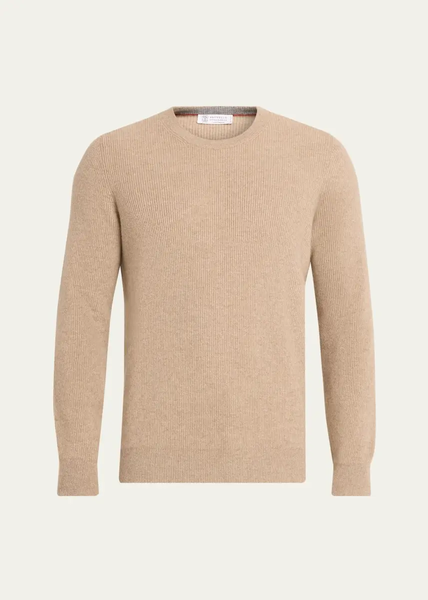 Brunello Cucinelli Men's Crewneck English Rib Cashmere Sweater | Thumbnail 6 Brunello Cucinelli Men's Crewneck English Rib Cashmere Sweater | Thumbnail 6