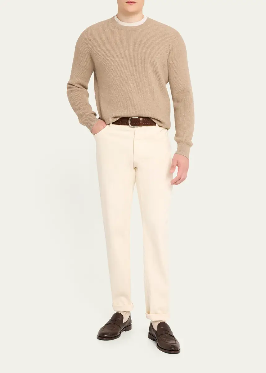 Brunello Cucinelli Men's Crewneck English Rib Cashmere Sweater | Thumbnail 7 Brunello Cucinelli Men's Crewneck English Rib Cashmere Sweater | Thumbnail 7