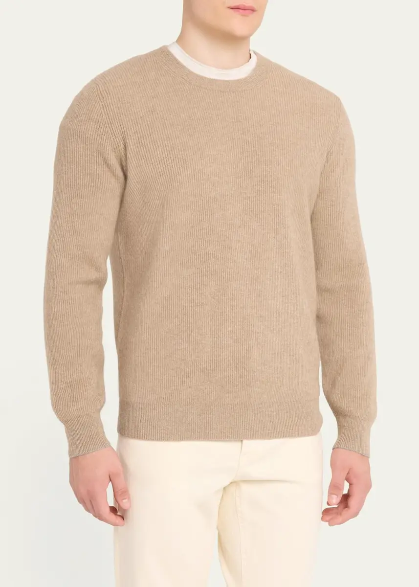 Brunello Cucinelli Men's Crewneck English Rib Cashmere Sweater | Thumbnail 9 Brunello Cucinelli Men's Crewneck English Rib Cashmere Sweater | Thumbnail 9