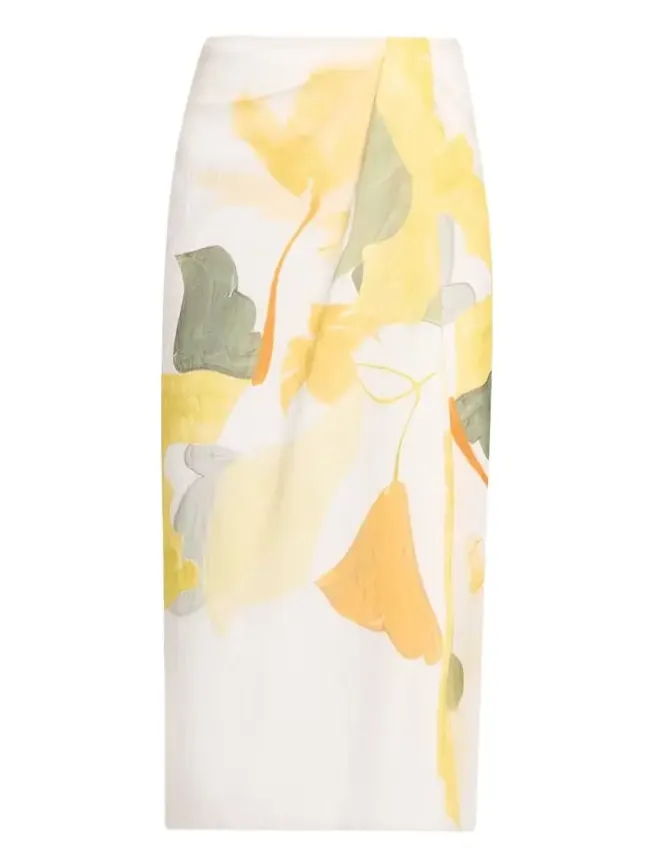 Painted Satin-Viscose Midi Skirt