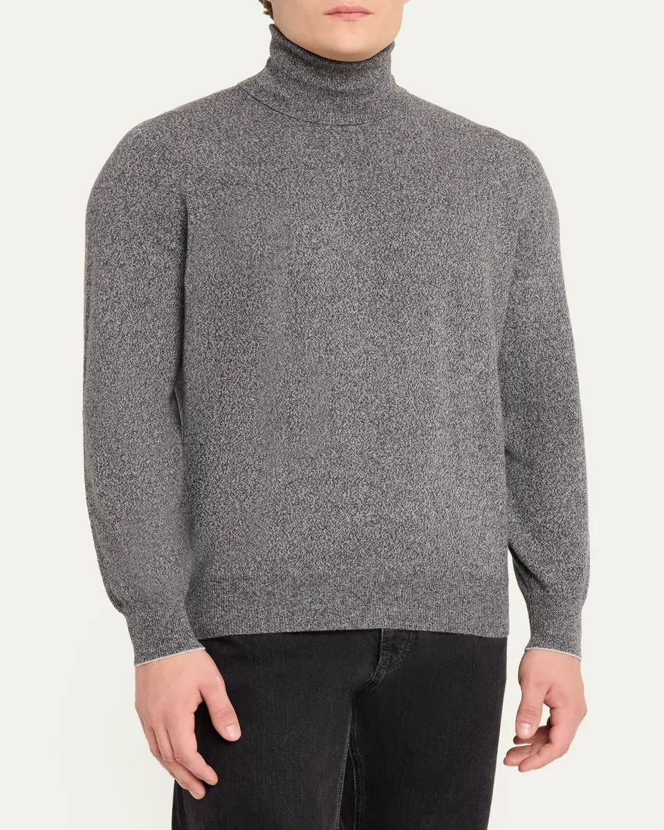 Brunello Cucinelli Men's Cashmere Melange Turtleneck Sweater | Thumbnail 4