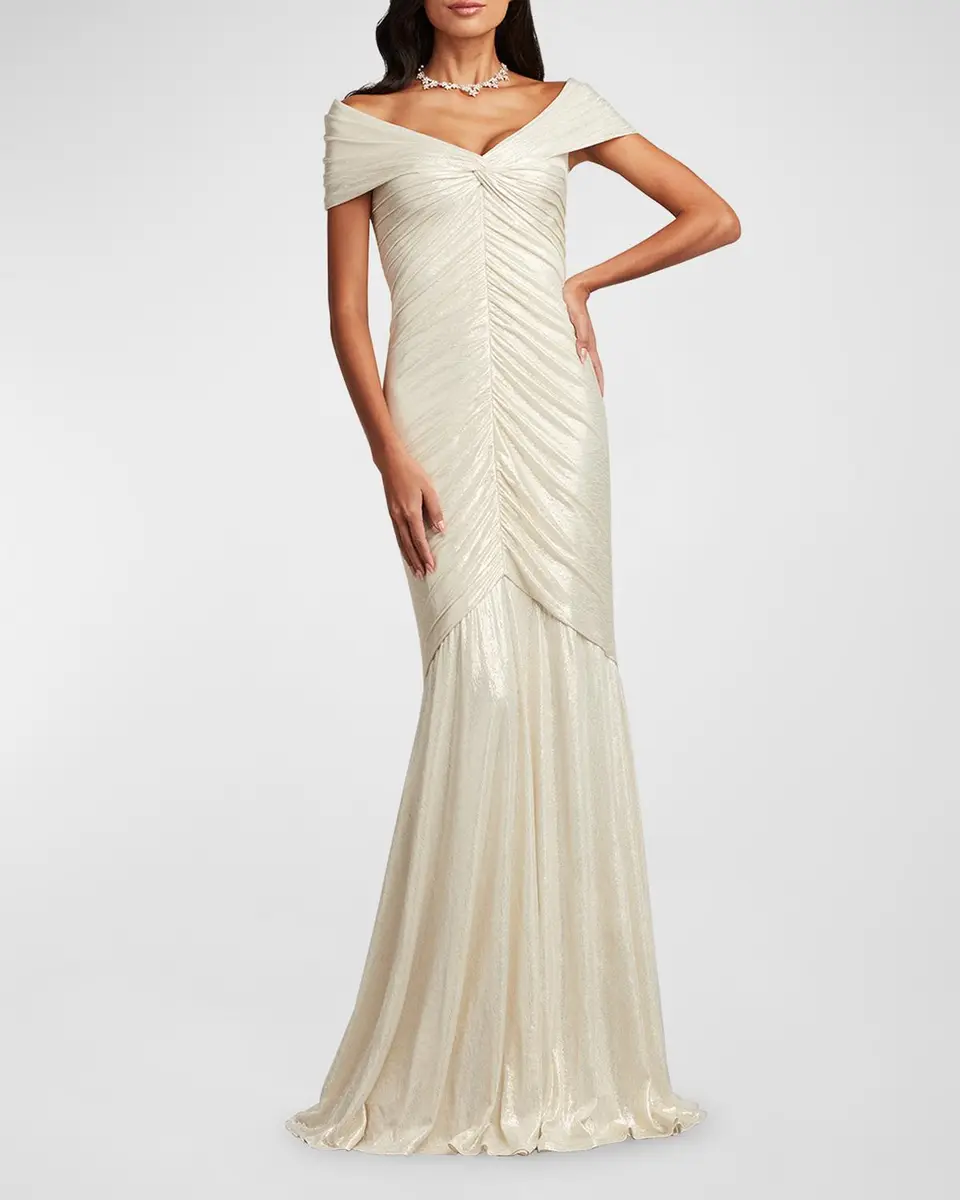 Tadashi Shoji Ruched Off-Shoulder Shimmer Jersey Gown | Thumbnail 2 Tadashi Shoji Ruched Off-Shoulder Shimmer Jersey Gown | Thumbnail 2