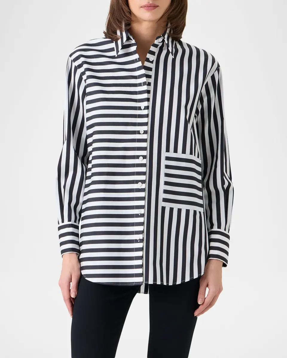 Akris punto Large Striped Cotton Poplin Oversized Button-Down Shirt | Thumbnail 6 Akris punto Large Striped Cotton Poplin Oversized Button-Down Shirt | Thumbnail 6