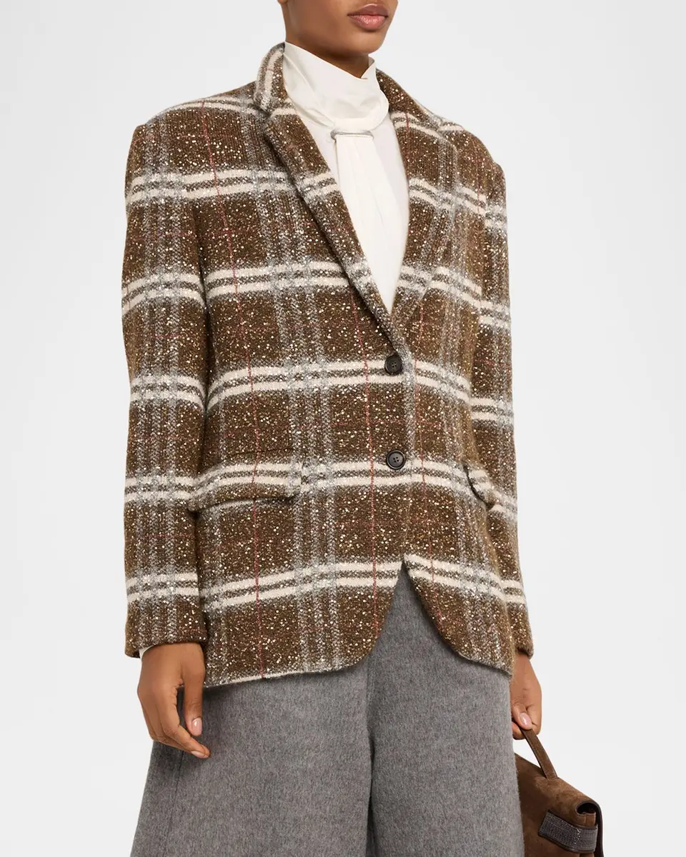 Brunello Cucinelli Single-Breasted Plaid Jacket | Thumbnail 4 Brunello Cucinelli Single-Breasted Plaid Jacket | Thumbnail 4