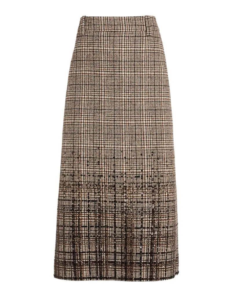 Brunello Cucinelli Shimmering Paillette Check Midi Skirt | Image 1 Brunello Cucinelli Shimmering Paillette Check Midi Skirt | Image 1
