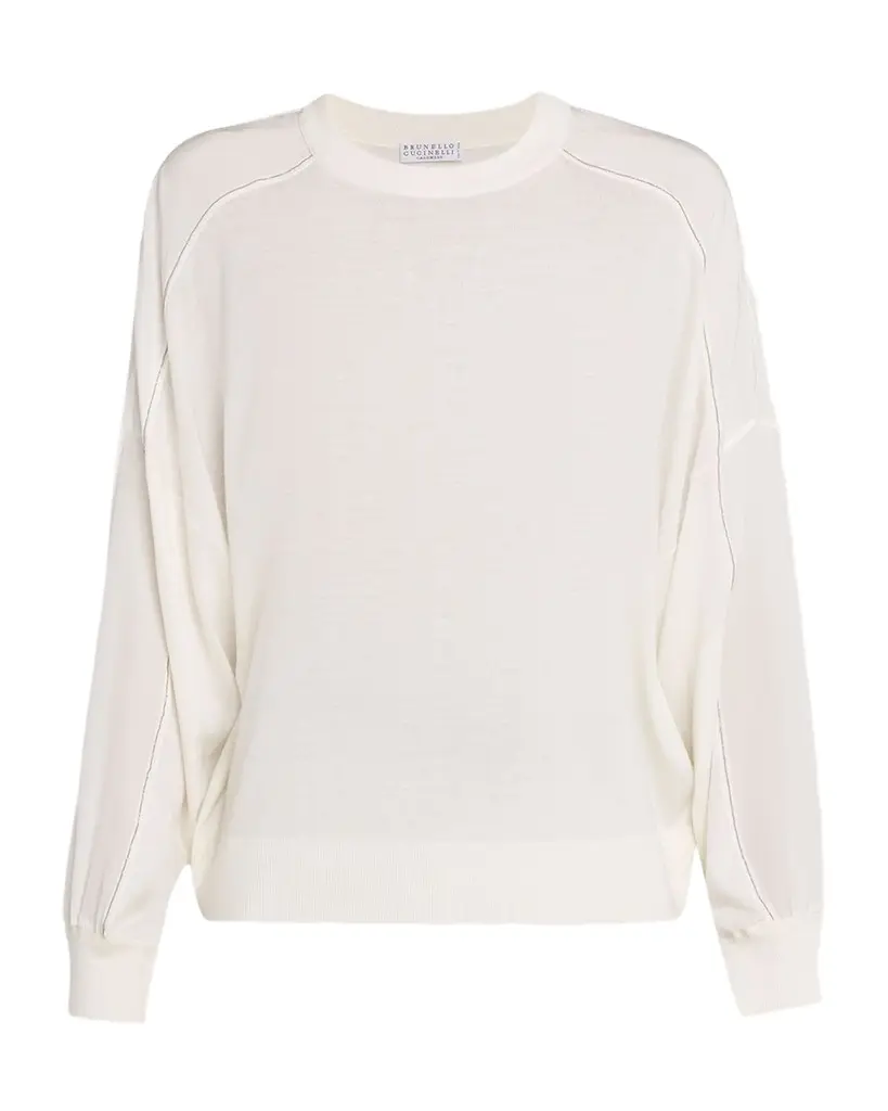 Brunello Cucinelli Monili-Trim Sleeve-Panel Cashmere Sweater | Image 1 Brunello Cucinelli Monili-Trim Sleeve-Panel Cashmere Sweater | Image 1