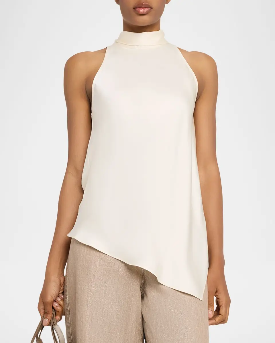 Brunello Cucinelli Asymmetric Sleeveless Silk Blouse | Thumbnail 4 Brunello Cucinelli Asymmetric Sleeveless Silk Blouse | Thumbnail 4