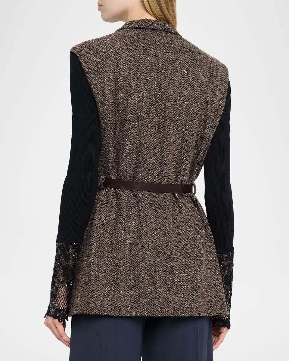 Brunello Cucinelli Wool-Blend Herringbone Belted Vest | Thumbnail 3 Brunello Cucinelli Wool-Blend Herringbone Belted Vest | Thumbnail 3