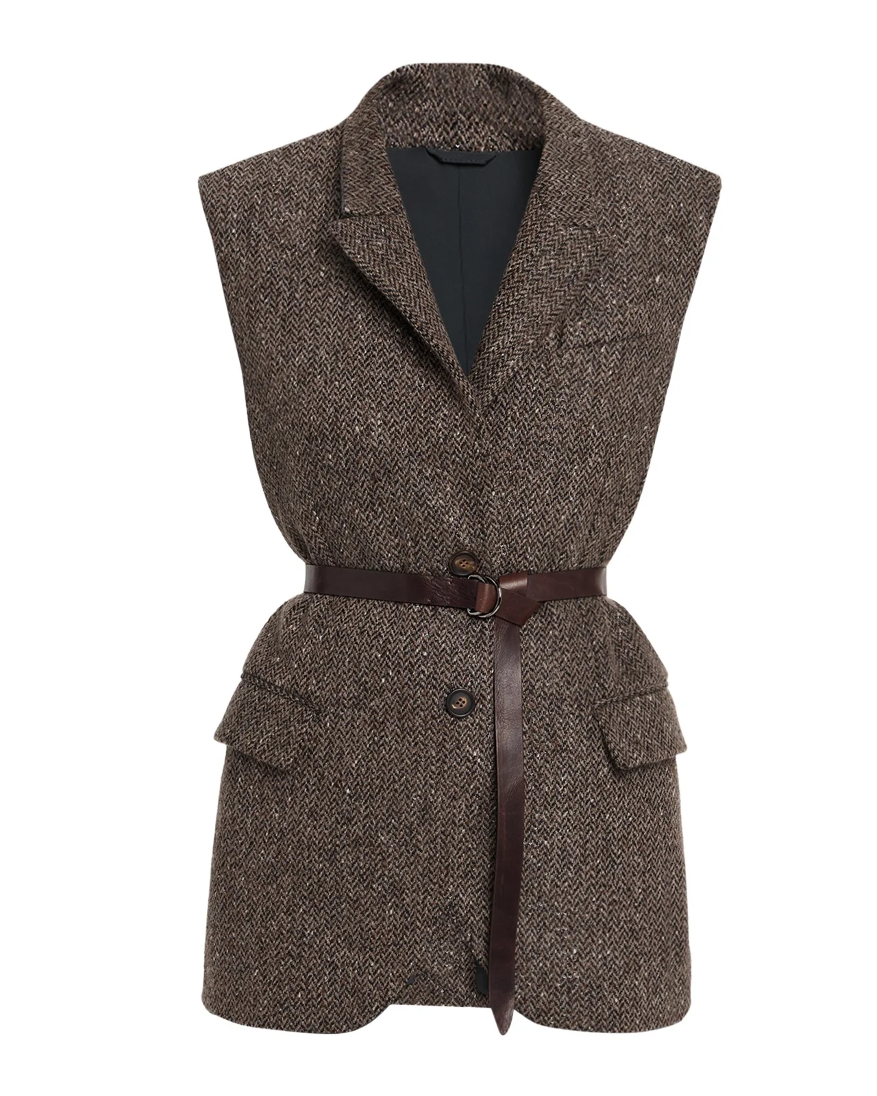 Wool-Blend Herringbone Belted Vest Wool-Blend Herringbone Belted Vest