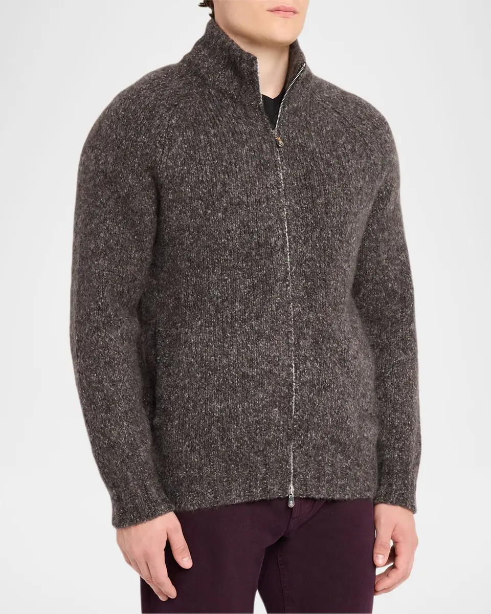Brunello Cucinelli Men's Cashmere and Silk Melange Full-Zip Cardigan | Thumbnail 4