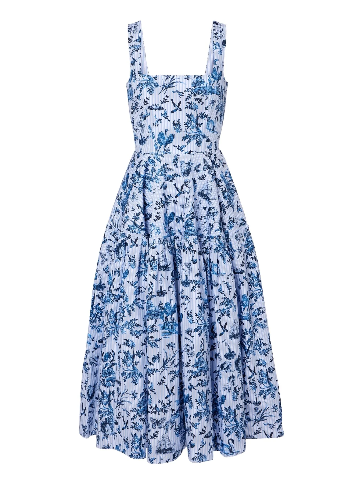 Striped printed cotton poplin midi dress