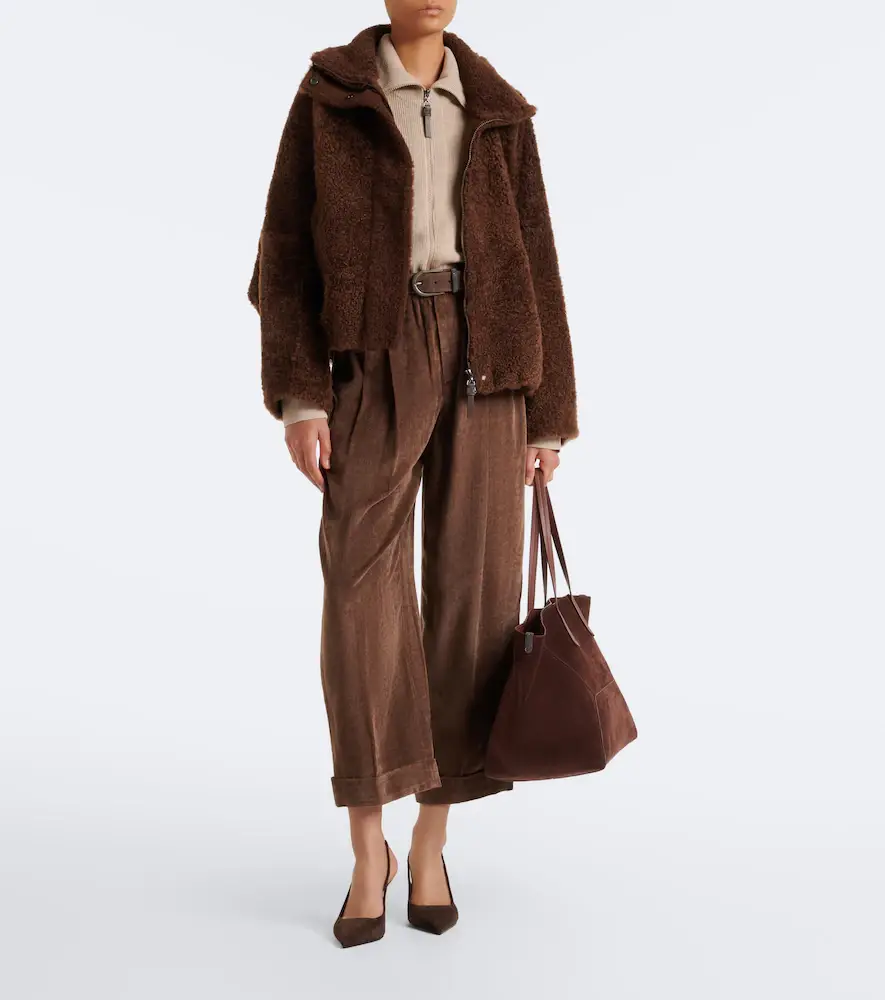 Brunello Cucinelli Pleated velvet straight pants | Thumbnail 2