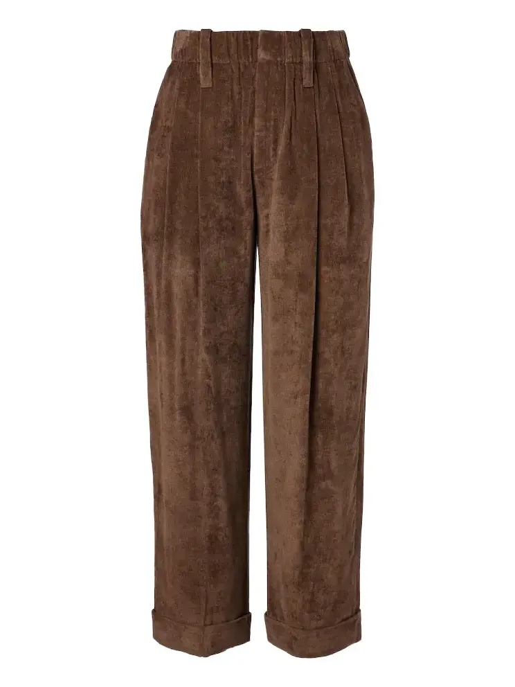 Brunello Cucinelli Pleated velvet straight pants