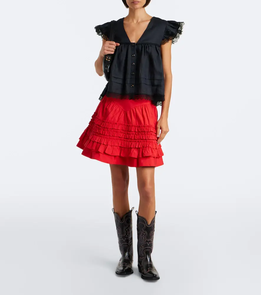 Ganni Ruffled cotton-blend miniskirt | Thumbnail 2 Ganni Ruffled cotton-blend miniskirt | Thumbnail 2