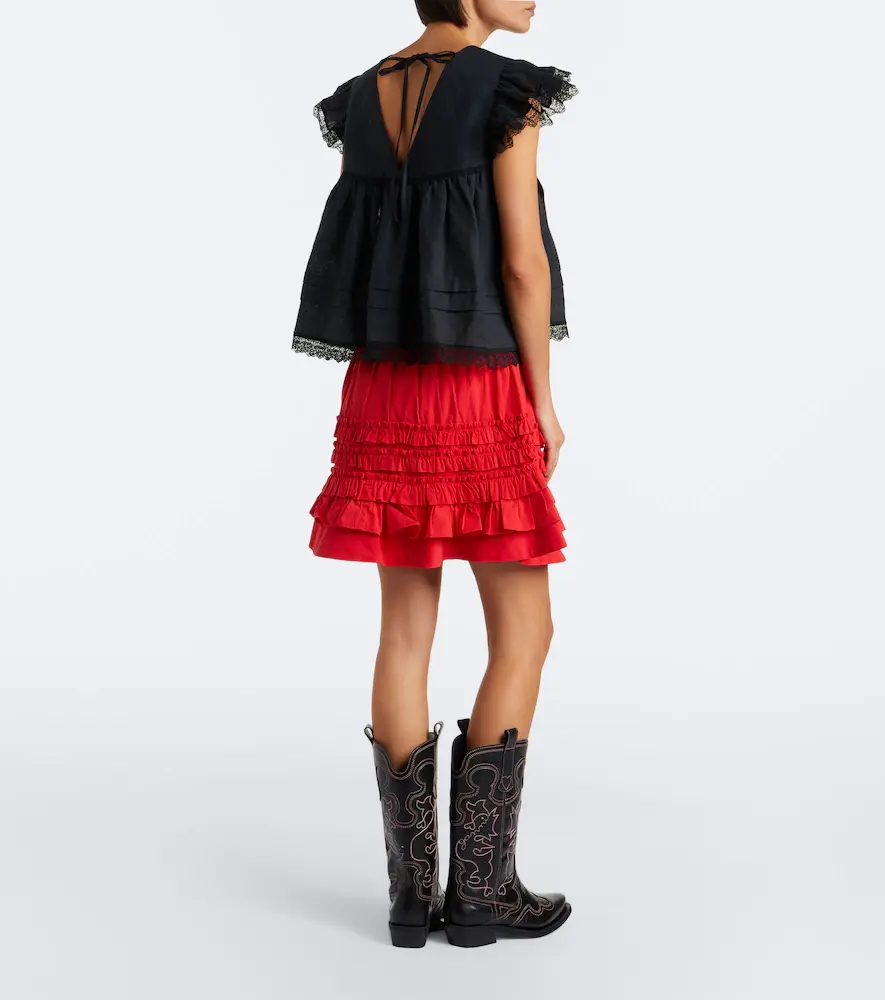 Ganni Ruffled cotton-blend miniskirt | Thumbnail 4 Ganni Ruffled cotton-blend miniskirt | Thumbnail 4