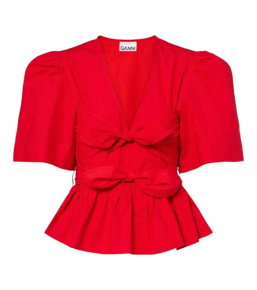 Ganni Bow-detail cotton poplin blouse | Image 1 Ganni Bow-detail cotton poplin blouse | Image 1