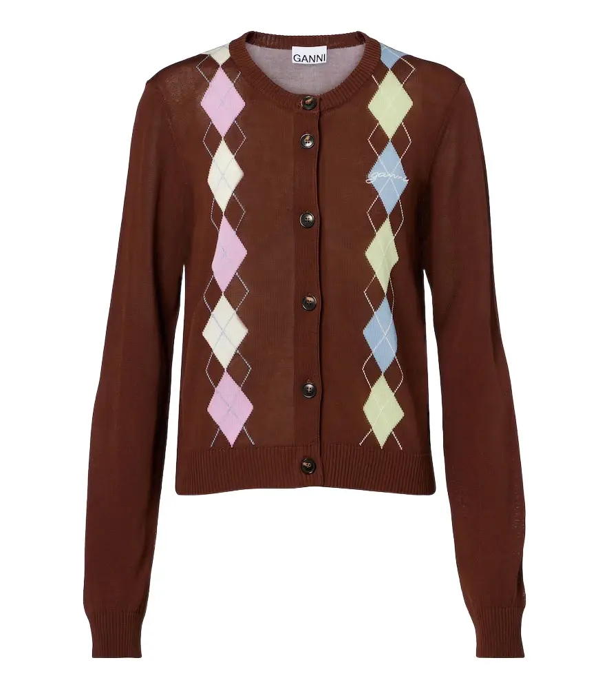Ganni Argyle cotton cardigan | Image 1 Ganni Argyle cotton cardigan | Image 1