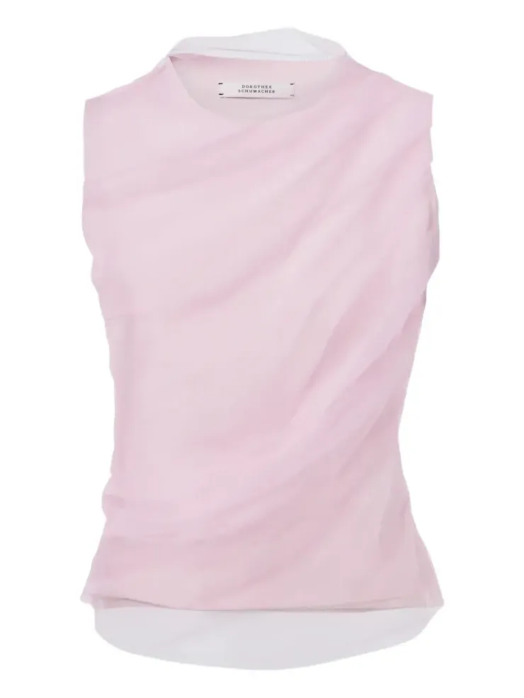 Layered draped jersey and tulle top