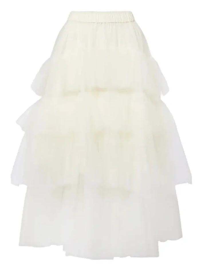 Ruffled tulle midi skirt