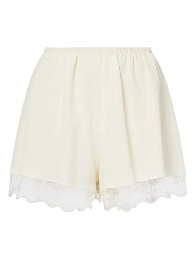 Lace-trimmed satin shorts