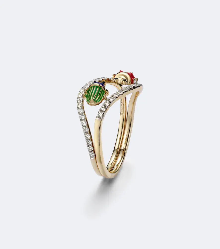 Yvonne Léon Yvonne Léon Alliance Coccinelle Scarabée Mini 9kt gold and enamel ring with diamonds | Thumbnail 2 Yvonne Léon Yvonne Léon Alliance Coccinelle Scarabée Mini 9kt gold and enamel ring with diamonds | Thumbnail 2
