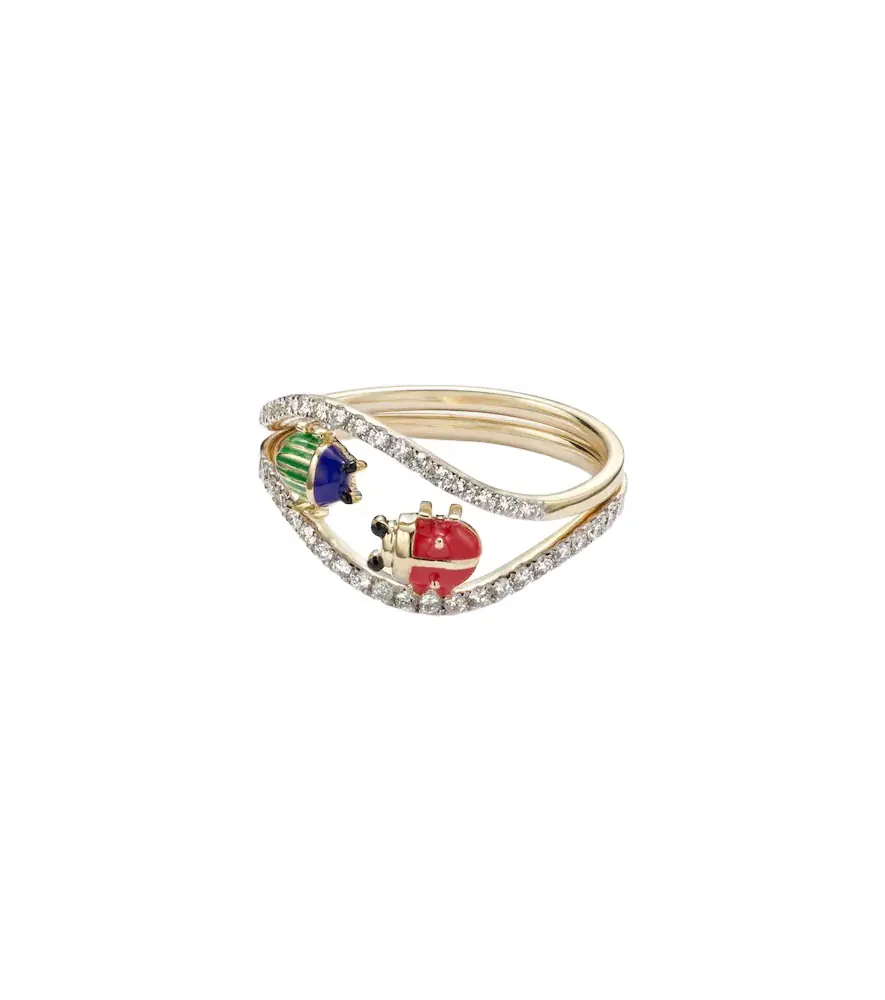Yvonne Leon Yvonne Léon Alliance Coccinelle Scarabée Mini 9kt gold and enamel ring with diamonds | Image 1 Yvonne Leon Yvonne Léon Alliance Coccinelle Scarabée Mini 9kt gold and enamel ring with diamonds | Image 1