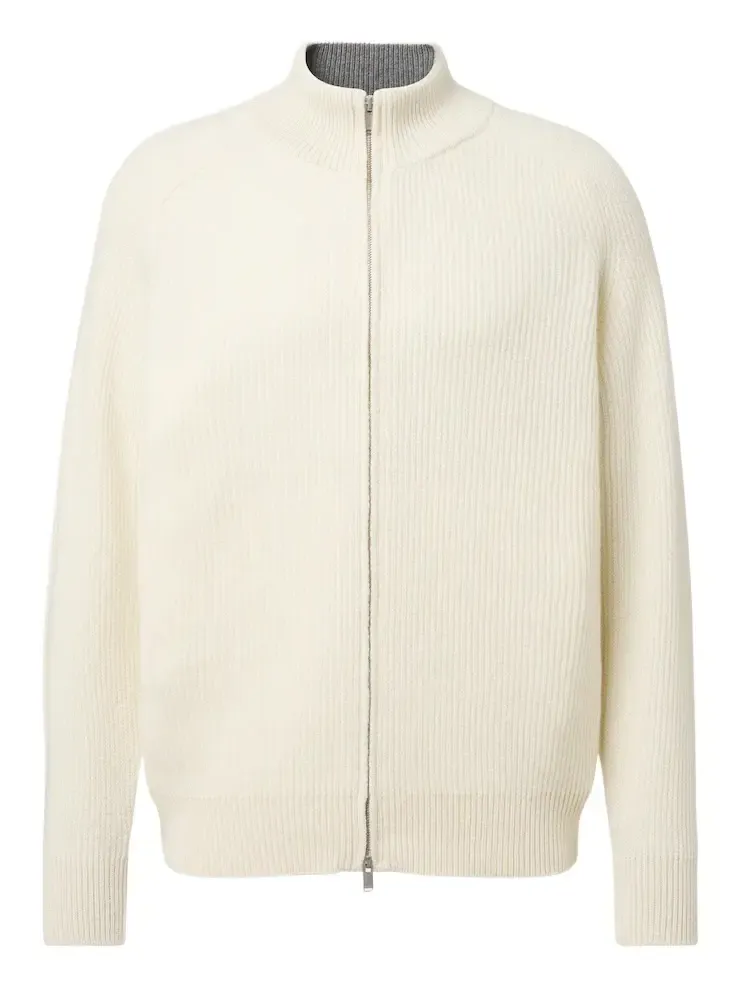 Lardini Ribbed-knit wool and cashmere zip-up cardigan