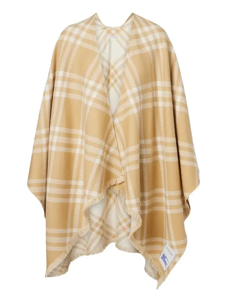 Check wool, silk, and cashmere cape Check wool, silk, and cashmere cape