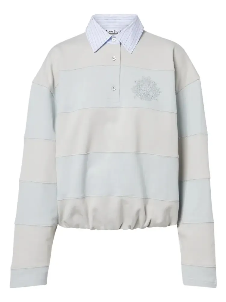 Striped cotton fleece polo sweatshirt