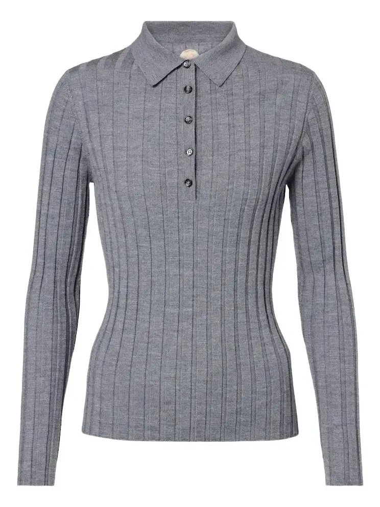 Ribbed-knit virgin wool polo sweater Ribbed-knit virgin wool polo sweater