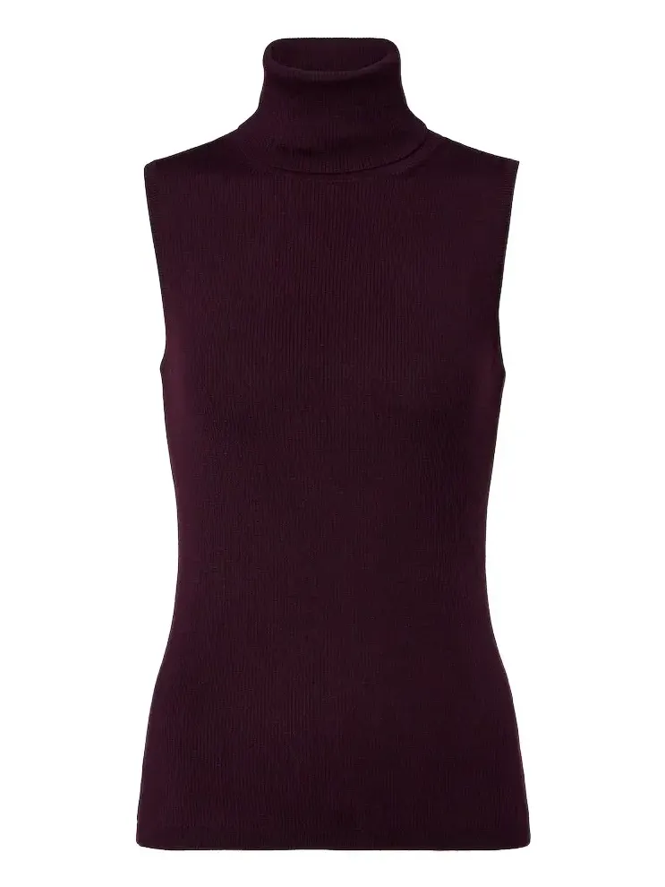 Ribbed-knit virgin wool turtleneck top