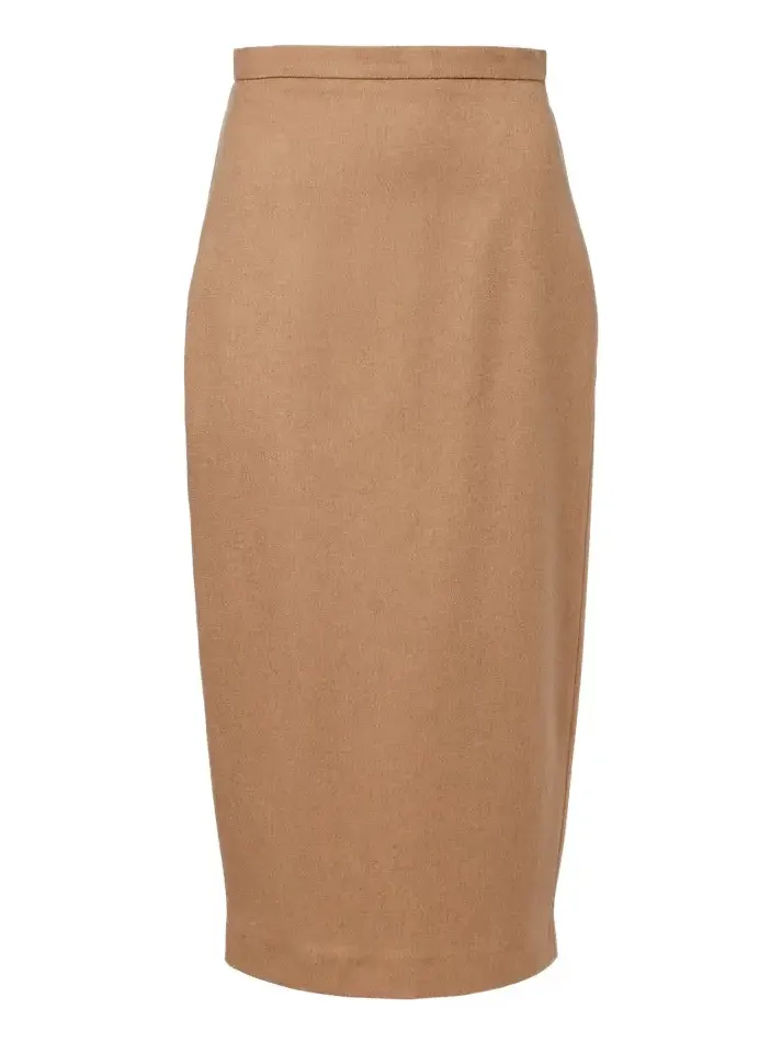 Camel hair midi skirt