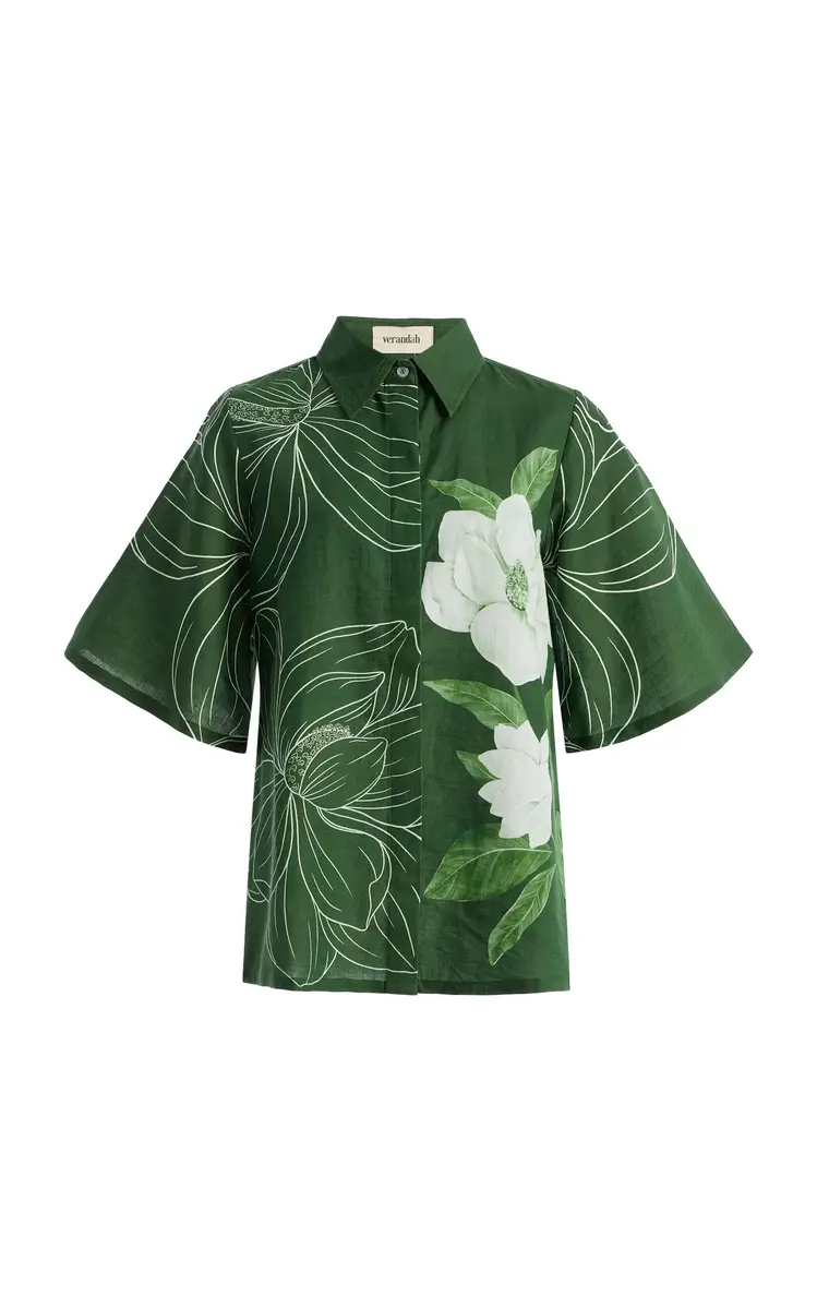 VERANDAH Bell-Sleeve Floral Linen-Cotton Shirt | Image 1 VERANDAH Bell-Sleeve Floral Linen-Cotton Shirt | Image 1